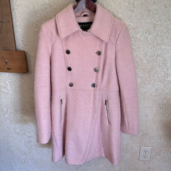 Guess Pink Double Breasted Bouclé Cutaway Coat - Picture 6 of 16